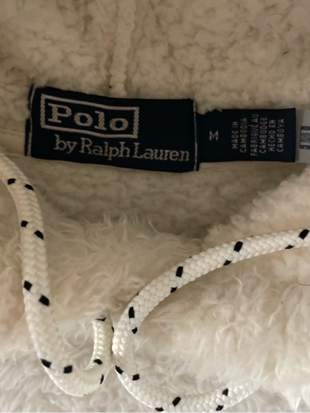 Polo by Ralph Lauren Cream Sherpa Hoodie with Navy POLO Logo - Picture 5 of 5